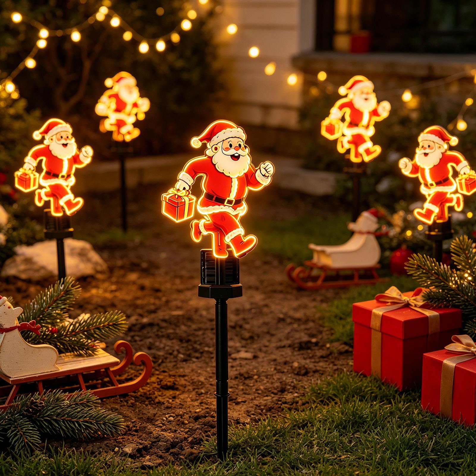 Outdoor Power For Xmas Lights - ไฟประดับทางเดินรูปซานตาคลอส 1 ชิ้น ใช้พลังงานแสงอาทิตย์ สำหรับตกแต่งสวนกลางแจ้งในช่วงเทศกาลคริสต์มาสและงานปาร์ตี้