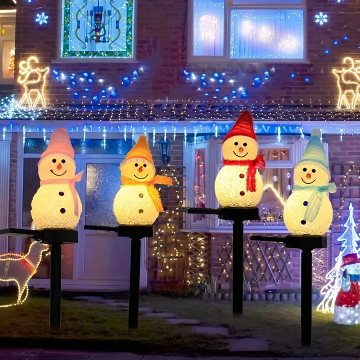 Outdoor Power For Xmas Lights - LED Snowman ไฟสวนพลังงานแสงอาทิตย์กลางแจ้ง GROUND Stake Light