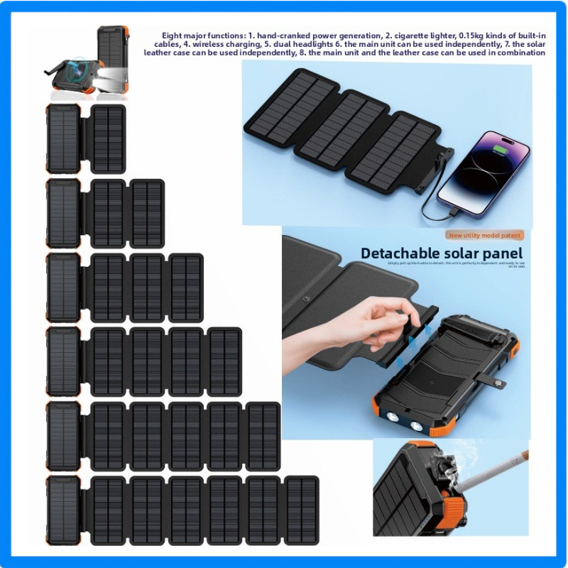 Xiaomi Outdoor Power Supply - เครื่องชาร์จพลังงานแสงอาทิตย์แบบมือหมุน 20000mAh พร้อมแผงโซลาร์เซลล์ 6 แผง ชาร์จไร้สายสำหรับ