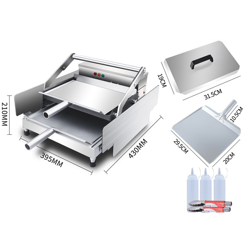 Outdoor Power Grill - เครื่องทำเบอร์เกอร์ไฟฟ้าเชิงพาณิชย์ 1KW เครื่องปิ้งขนมปังเบอร์เกอร์แบบสองชั้น พร้อมตัวตั้งเวลา