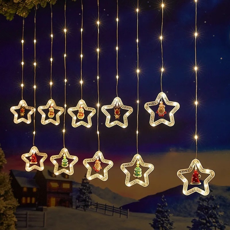 Outdoor Power For Xmas Lights - ไฟประดับม่านรูปดาว LED ใช้พลังงาน USB หลากสี สำหรับตกแต่งหน้าต่างห้องนอน