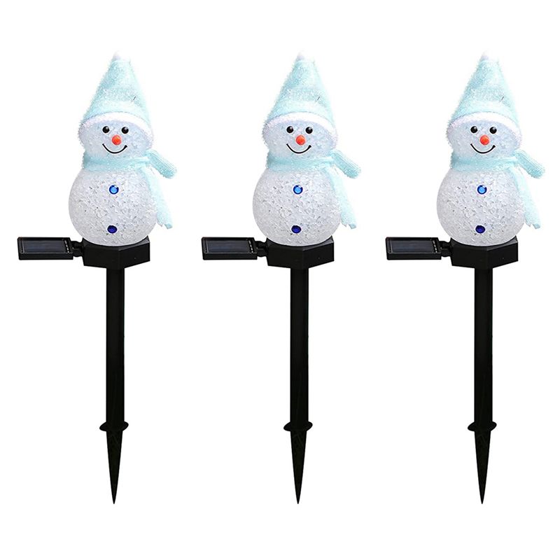 Outdoor Power For Xmas Lights - ABGG-3X ไฟโซลาร์เซลล์รูปตุ๊กตาหิมะ ไฟ LED โซลาร์เซลล์สำหรับตกแต่งคริสต์มาส โคมไฟปักดินสำหรับสวนกลางแจ้ง