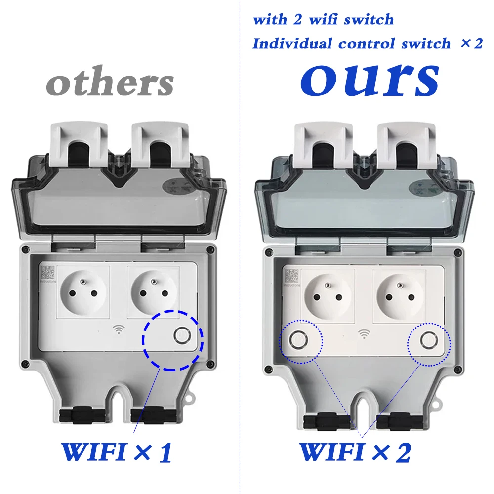 Outdoor Power Outlet With Remote Control - EU FR IP66อัจฉริยะ Tuya กันน้ำ STOP