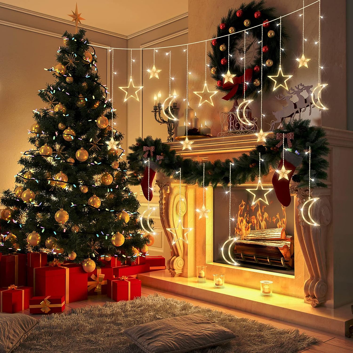 3.5m Star Moon LED Curtain Str - Outdoor Power For Xmas Lights บทวิจารณ์และราคา